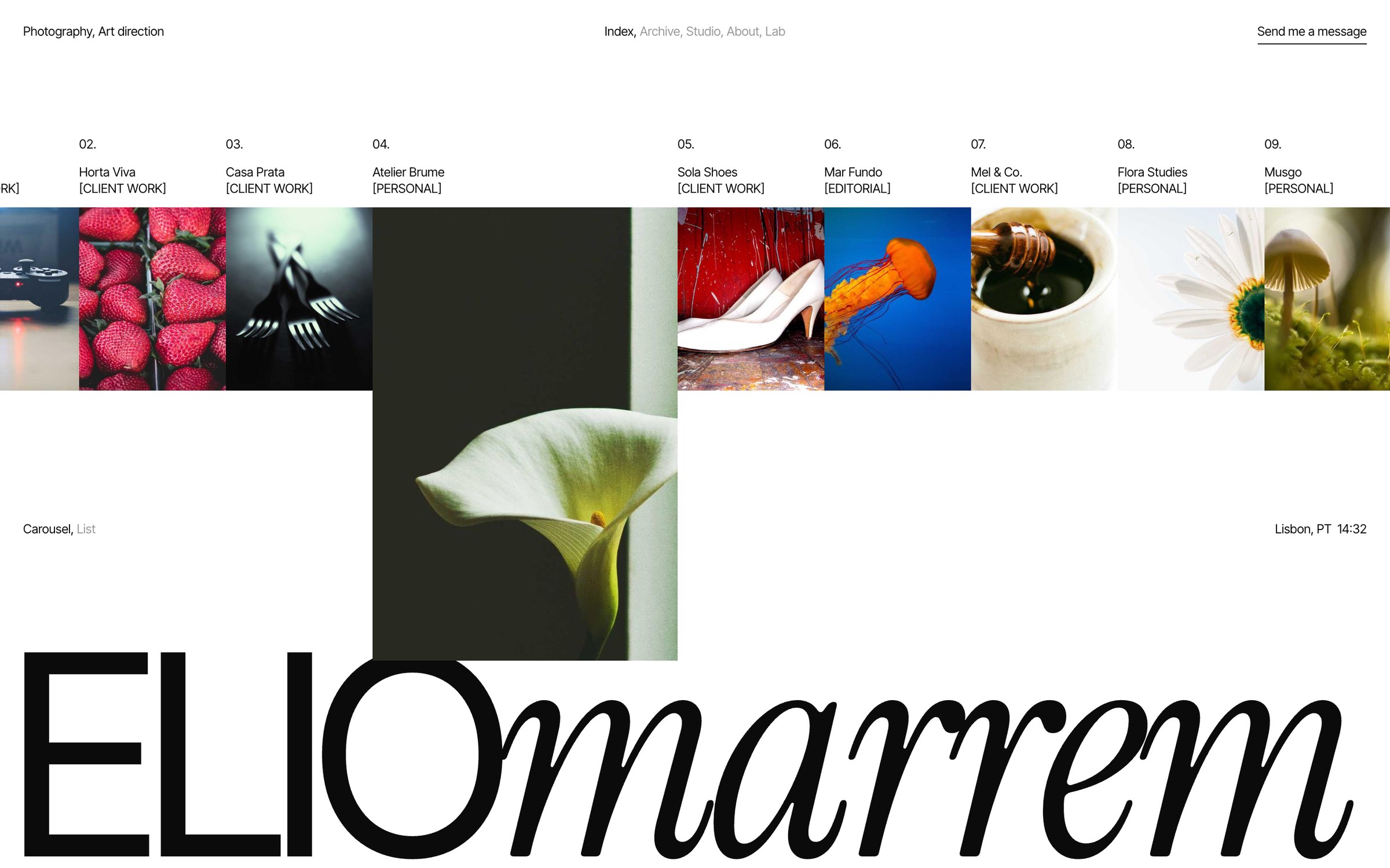Website — home page of a photographer's portfolio