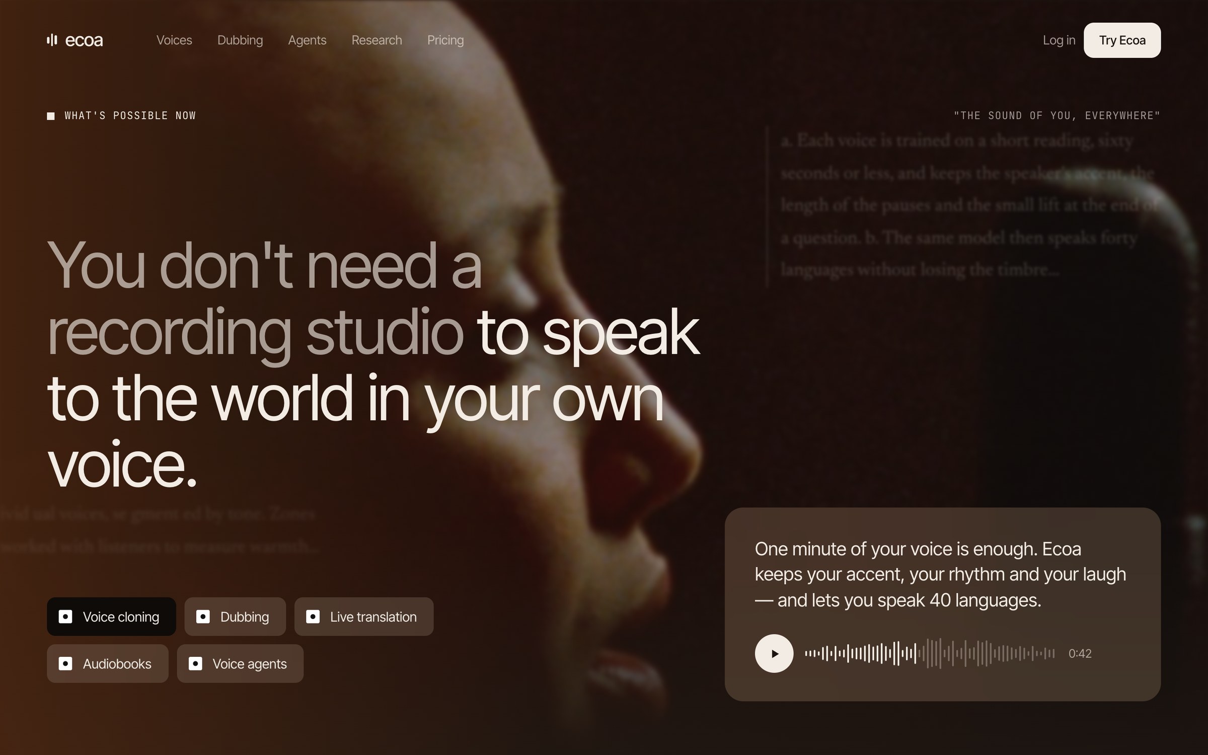 Website — home page of an AI voice startup
